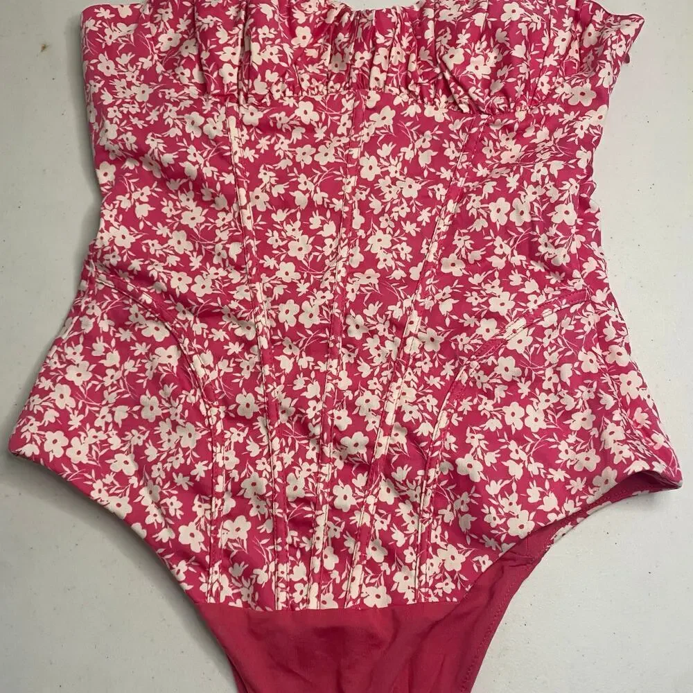 Zara Pink Flower One Piece Bodysuit Tank Top Corset Size XS Y2K Barbiecore